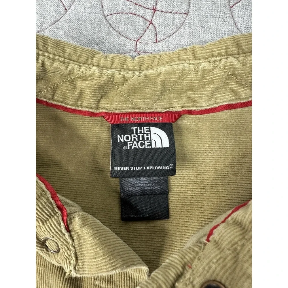 The North Face Pearl Snap Khaki Corduroy Long Sleeve / Men's XL CROPPED